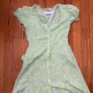 Old Navy Light Green Floral Button-Down Dress With Pockets